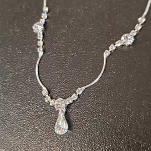Silver Tone Icing Drop Crystal Pendant Necklace 16